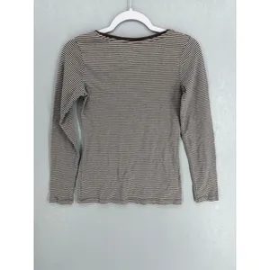 H&M Womens Long Sleeve Top Brown White Striped Scoop Neck Size M thumbnail 3