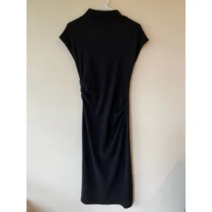 Zara Short Sleeve Ruched Side High Neck Midi Dress Black Women's Size Medium thumbnail 2