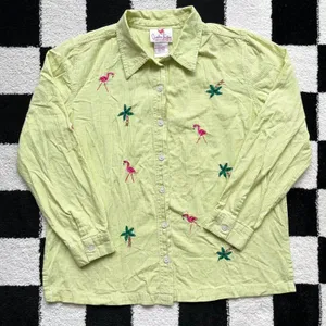 Quacker Factory Green Gingham Beaded Flamingo Top thumbnail 1