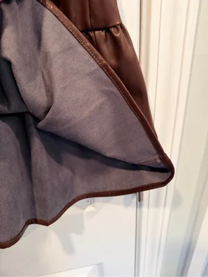 NWT Vigoss Size S Brown Faux Leather Mini Dress Puff Sleeve Smocked Waist V Neck thumbnail 8