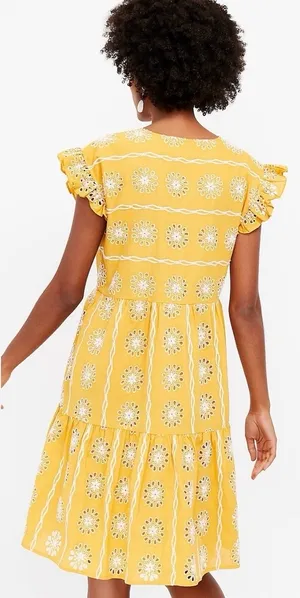 LOFT Eyelet V-Neck Ruffle Sleeve Henley Tiered Dress thumbnail 2