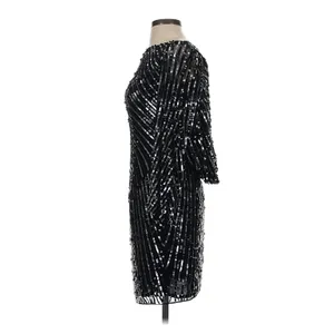 Mac Duggal Sequin Cocktail Dress Womens 0 Black Silver Glam Holiday NYE New Year thumbnail 4