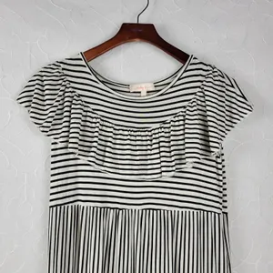 Hailey & Co Womens Maternity Dress L White Black Striped Ruffled Maxi Tiered thumbnail 1