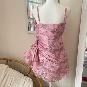 Selfie Leslie Sterling Gathered Waist Embroidery Mini Dress in Pink Size Large thumbnail 6