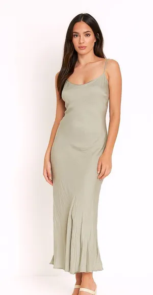 MAHINA Women’s Light Green Satin Slip Dress thumbnail 1