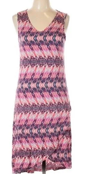 Anthropologie Design History pink abstract print midi dress size large thumbnail 1