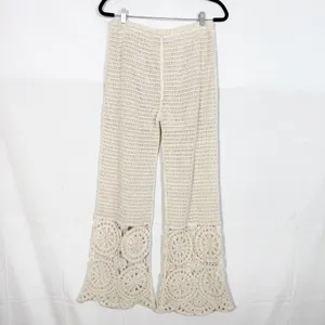 Solitaire X Anthropologie Crochet Wide Leg Pants Cream Ivory Boho Bohemian thumbnail 5