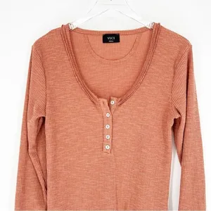 VICI Long Sleeve Henley Top Women's Size S Rust Boho‎ thumbnail 4