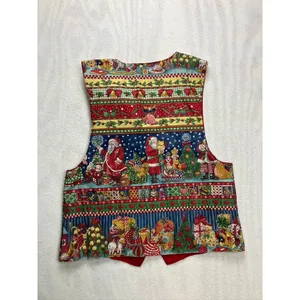 Handmade Vintage Christmas Holiday Vest Santa Patchwork‎ Novelty Womens L thumbnail 7