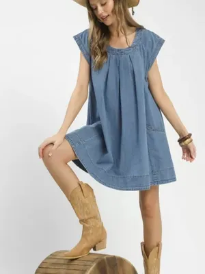 Umgee Stone‎ Washed Denim Mini Dress thumbnail 6