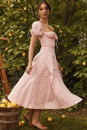 NWOT House of CB Pink Floral Tallulah Puff sleeves midi dress sz XS thumbnail 1