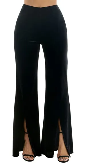 NWT Alex & Sophia Juniors High Rise Front Slit Wide Leg Velvet Pants Black S thumbnail 1