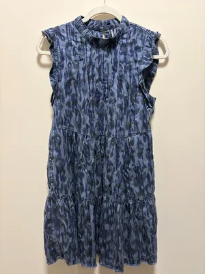 Anthropologie Jenee Tiered Tunic Dress Blue Animal Print Denim Size XS thumbnail 2