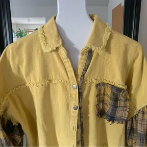 NEW POL Yellow & Plaid Distressed Jacket/Shirt thumbnail 2