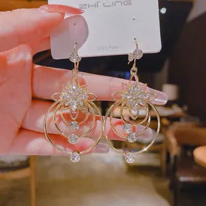 Crystal Flower Dangle Drop Earrings for Women thumbnail 3