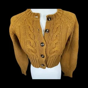 TOCXIN Cable Knit Cropped Cardigan Sweater XS Cotton/Wool Blend Cabincore Cozy‎ thumbnail 3