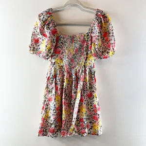 Gap Floral Puff-Sleeve Square Neck Smocked Babydoll Mini Dress Multicolor XS thumbnail 6
