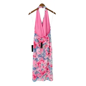 Lulus Venus Teal and Pink Floral Mesh Backless Midi Dress size Large NWT thumbnail 4