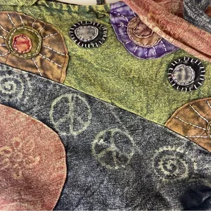 Rising International Embroidered Peace Sign Patchwork Boho Hobo Bag thumbnail 2