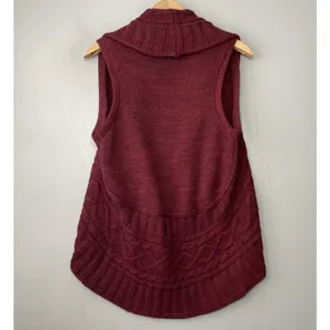 Y2K Vanity Bolero Sweater Vest Size Small Burgundy Cable Knit Sleeveless Dark thumbnail 4