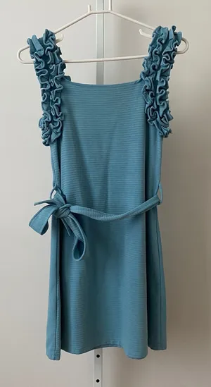 Pink Devil Cotton Dainty Quirky Ruffle Strap Ribbed Mini Dress Small Blue thumbnail 1