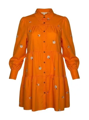 SheIn Floral Embroidered Tiered Babydoll Mini Dress Womens Small Orange Boho Whimsical thumbnail 1