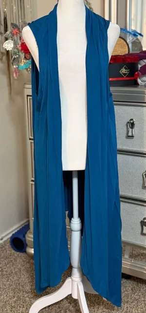 Zim & Zoe sleeveless blue cardigan‎ thumbnail 1