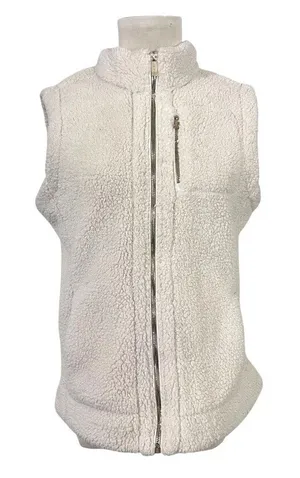 Calvin Klein Women's Sherpa Fleece Vest Cream Full Zip Mock Neck Large Teddy‎ thumbnail 1
