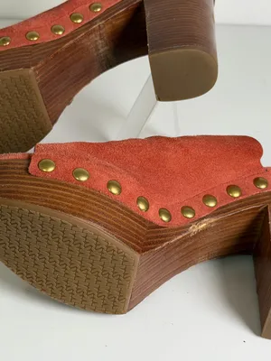 Michael Kors Women’s Sz 9 Rust Suede Woven Studded Platform Clog Heel Sandals thumbnail 8