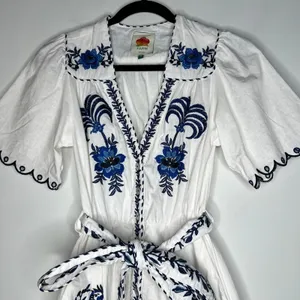 Farm Rio Embroidered Linen Romper Size XS thumbnail 8