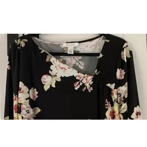 WHBM Black Floral Shift Dress XL Pink Rose Print 3/4 Sleeve Career Church thumbnail 6