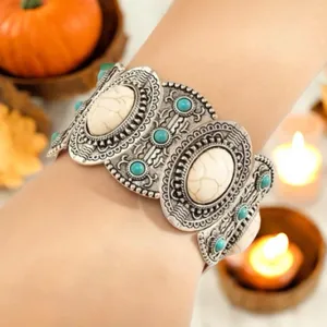 Bohemian Retro Style Silver Color Elastic‎ Women's Turquoise Bracelet thumbnail 5