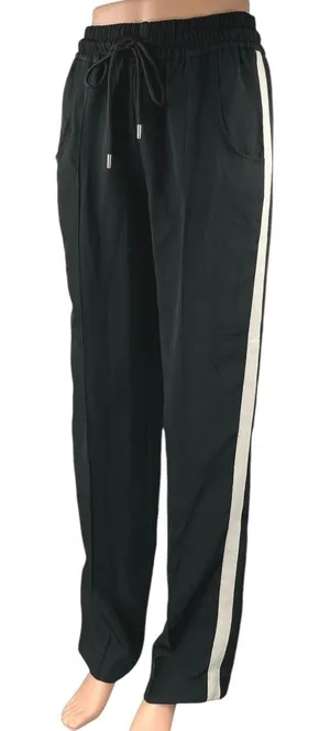 Zara Women's Black Striped High Waist Drawstring Trousers Sweatpants Size S thumbnail 1