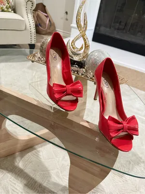 Cato Red Peep-Toe Bow Heels thumbnail 3