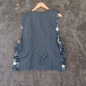 Susan Bristol Blue Patchwork Flowers Vintage Cottagecore Festival Vest Womens L thumbnail 5