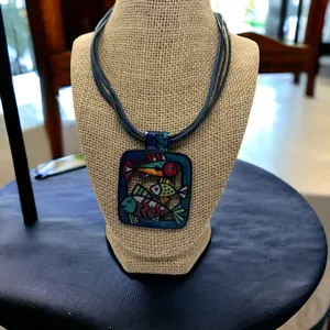 Chico's Chicos Leather 5 Strand Necklace Fish Enamel Pendant Adjustable 19.5" RE thumbnail 1
