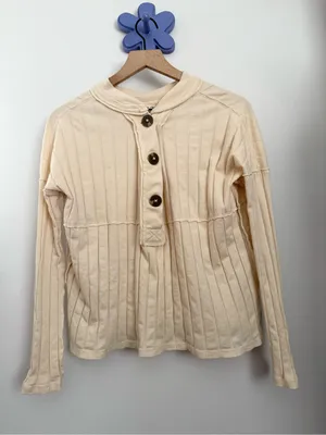 Free People XS In The Mix Henley Cream Beige Relaxed Boxy Fit Neutral Rib Boho thumbnail 3