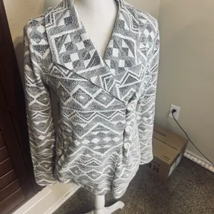 Lucky‎ Brand Women’s Aztec Tribal Knit Jacket Blazer sz S grey cream thumbnail 2