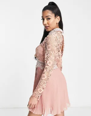 ASOS DESIGN rose Victorian-inspired Pleated Lace Dream Mini Dress 6 thumbnail 4