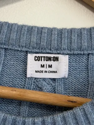 Cotton On Blue Cable Knit Crewneck Sweater Jumper Size Medium Box Fit thumbnail 3