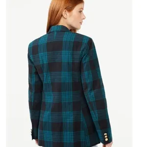 Free Assembly Women's Plaid Double‎ Breasted Blazer Teal Black Gold Buttons XS thumbnail 2