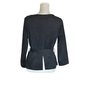 Banana Republic Black Belted Suede Top Womens M Office Fall Staple Work Attire thumbnail 2