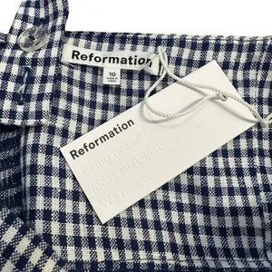 NEW Reformation Noel Gingham Linen Minidress Callah Check Navy White thumbnail 5