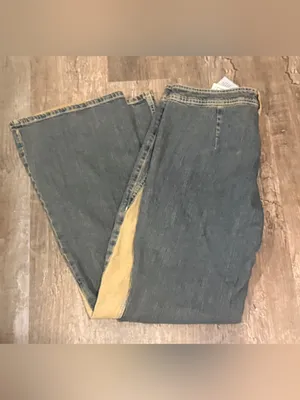 NWT Urban Outfitters Wide-Leg Jeans in Dark Wash with Tan Inset thumbnail 2