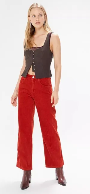 BDG Urban Outfitters Women's Corduroy Jeans Slim Straight Leg High Rise Red 29 thumbnail 1