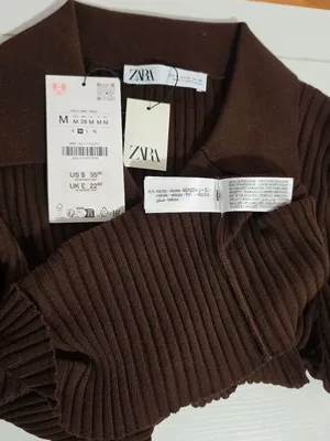 Zara Ribbed Knit Polo Top Long Sleeve - Brown - Size M - 3471 thumbnail 8