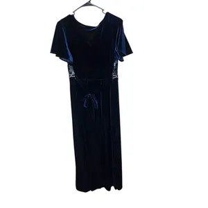 Vintage Another‎ Thyme Blue Velvet Maxi Dress Embroidered Flowers Size 10 thumbnail 7