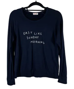 Sundry Anthropologie Easy Like Sunday Morning Sweatshirt Navy Blue Size‎ 1 Small thumbnail 1