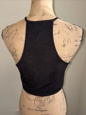 Forever 21 Black Ruched Halter Crop Top with Front Tie thumbnail 4