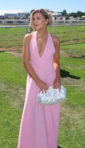 Zara Pink Backless Halter Dress wedding maxi long evening party coctail thumbnail 1